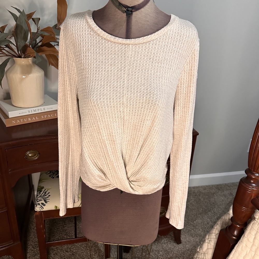 Alya Cream Twist Front Long Sleeve Top
